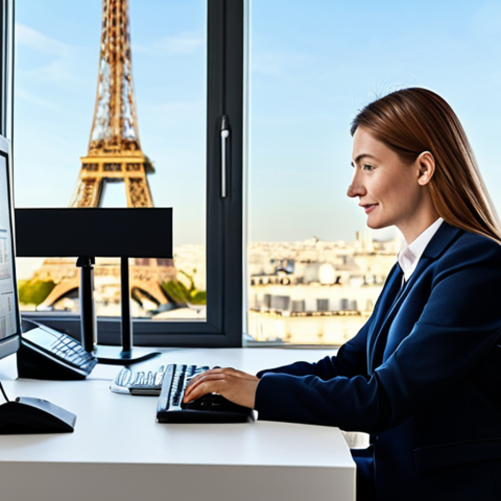 The Digital Tax Expert**

"A professional tax advisor in a modern, bright Paris office, working on a computer with tax software displayed. She is wearing a stylish, modest business suit. The background shows the Eiffel Tower subtly through the window. Fully clothed, appropriate attire, safe for work, perfect anatomy, natural proportions, professional, family-friendly."

**