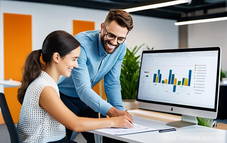 세무사 직업 만족도 - A French female accountant, early 40s, with a warm but confident expression, is seated opposite a yo...