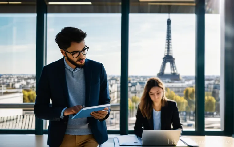 세무사 합격률 분석 - **Prompt:** A diverse group of ambitious young adults, dressed in smart casual attire, are studying ...