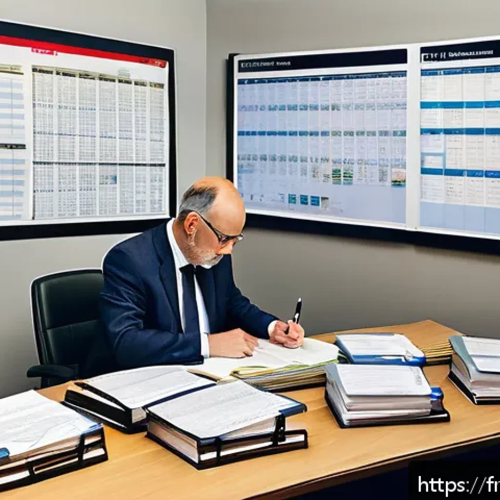 세무사와 부가세 신고 누락 방지 - A professional French accountant&rsquo;s office scene showing a middle-aged expert-comptable attentively r...