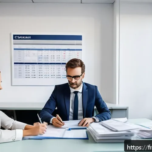 세무사와 세무 대행 서비스 - A professional French accounting office scene, showing a confident expert-comptable (accountant) con...