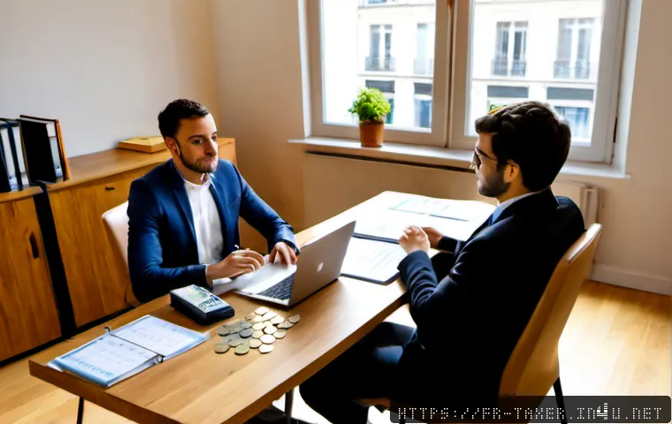 세무사와 스타트업 창업 지원 - Photorealistic French startup founder consulting with a tax accountant in a bright Paris coworking o...