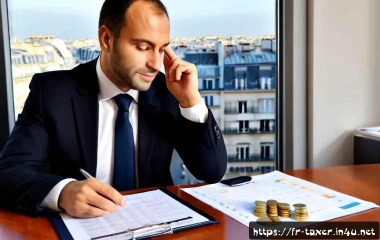 Home 17 세무사와 기업 인수합병 세금 처리 - Photorealistic French tax advisor and business owner reviewing a corporate merger acquisition transa...