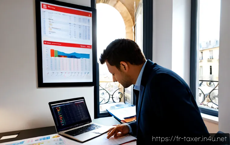 세무사와 프로젝트 관리 - Photorealistic French tax advisor and project manager collaborating at a bright Paris office desk, r...